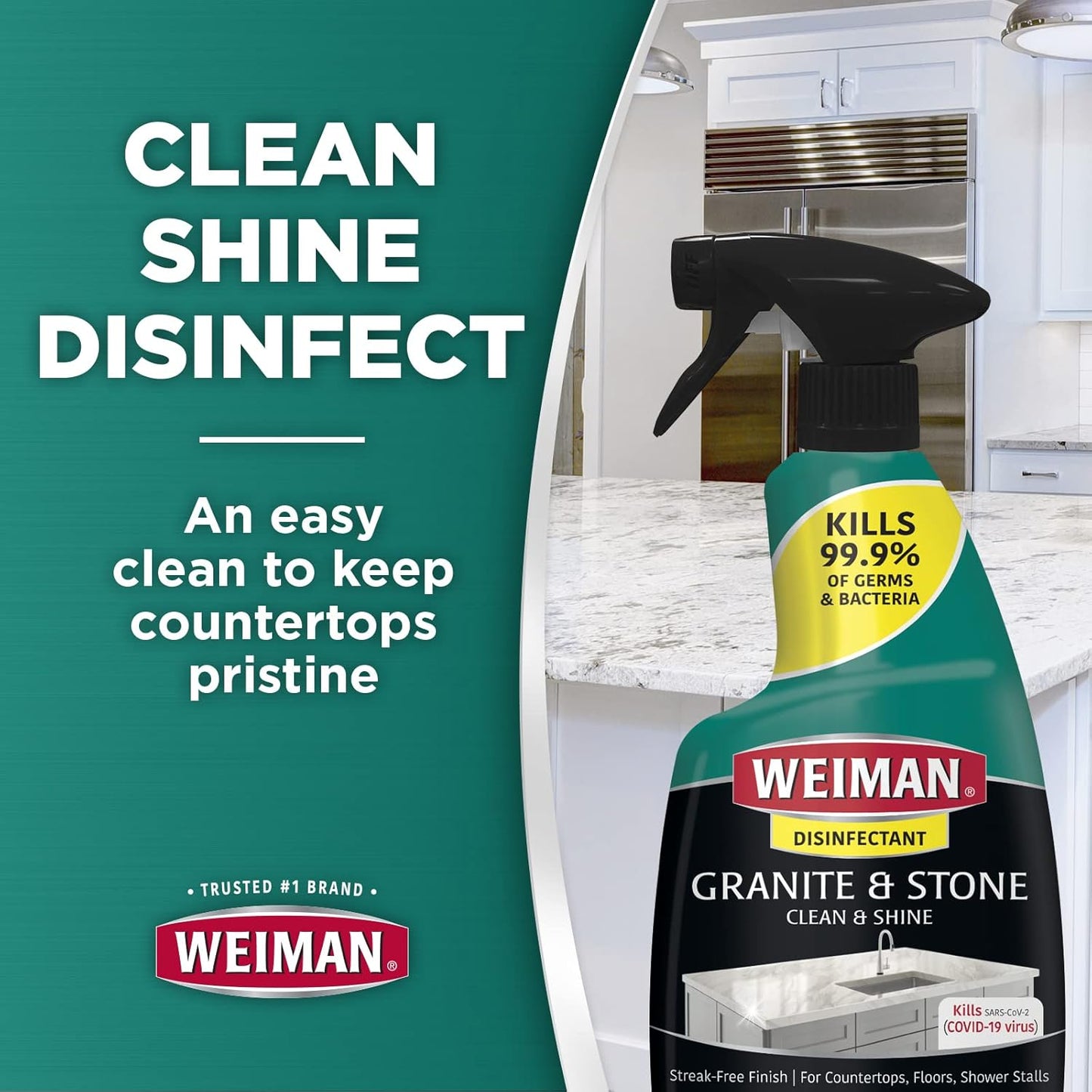 Weiman Granite Cleaner and Polish - 12 Fluid Ounce - Enhances Natural Color in Granite Quartz Marble Soap Stone and More