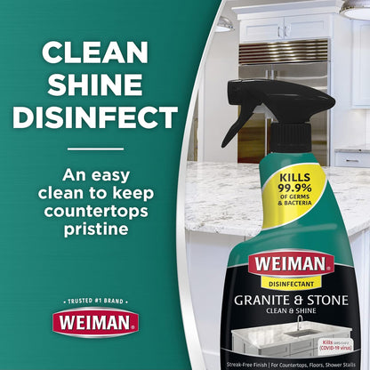 Weiman Granite Cleaner and Polish - 12 Fluid Ounce - Enhances Natural Color in Granite Quartz Marble Soap Stone and More