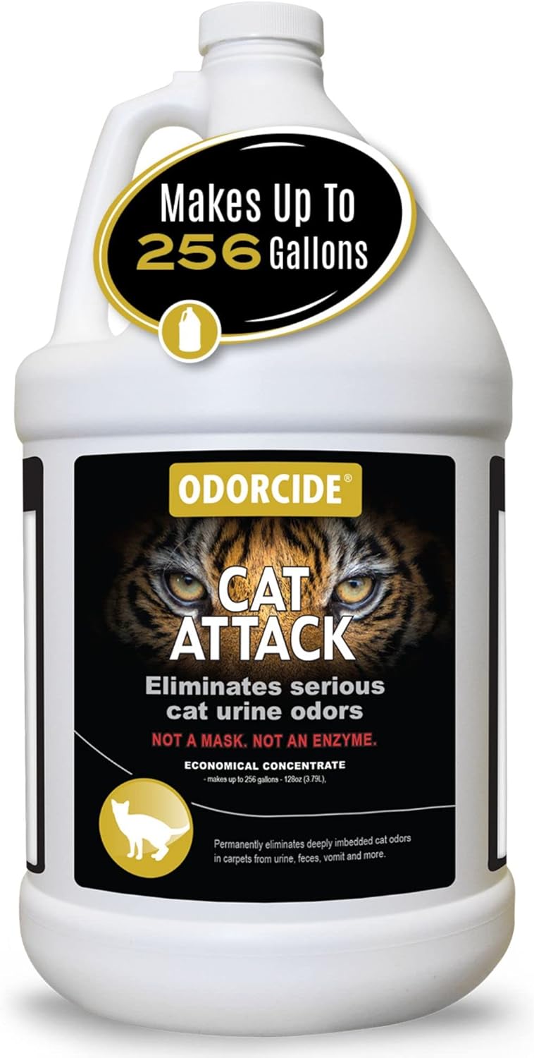 Odorcide Cat Attack Concentrate Odor Eliminator - Cat Urine Remover for Carpet & Upholstery - Litter Box Odor Eliminator - 16 oz