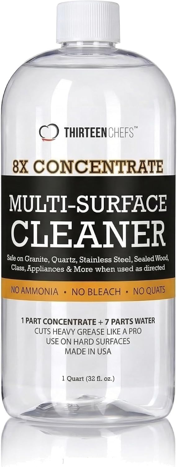 Thirteen Chefs 8X All Purpose Cleaner Concentrate - Makes 2 Gallons of Kitchen and Bathroom Cleaner for Granite and Quartz Countertops, Stainless Steel, Wood Floors - 32oz (No Sprayer Included)