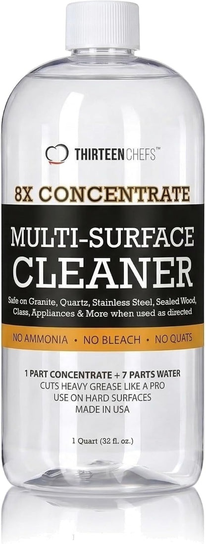 Thirteen Chefs 8X All Purpose Cleaner Concentrate - Makes 2 Gallons of Kitchen and Bathroom Cleaner for Granite and Quartz Countertops, Stainless Steel, Wood Floors - 32oz (No Sprayer Included)