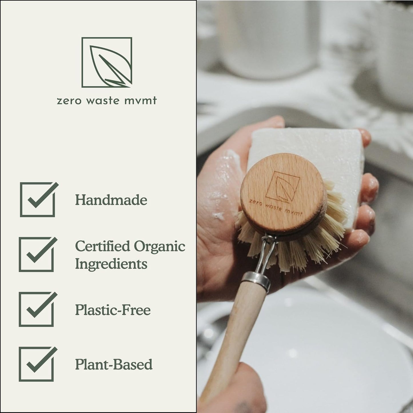 Dish Washing Bundle Kit | Eco-Friendly Solid Dish Soap, Cedar Soap Tray, Bamboo Pot Brush | Organic & Vegan Ingredients, Non-Tox Dish Soap | 3pc. Set