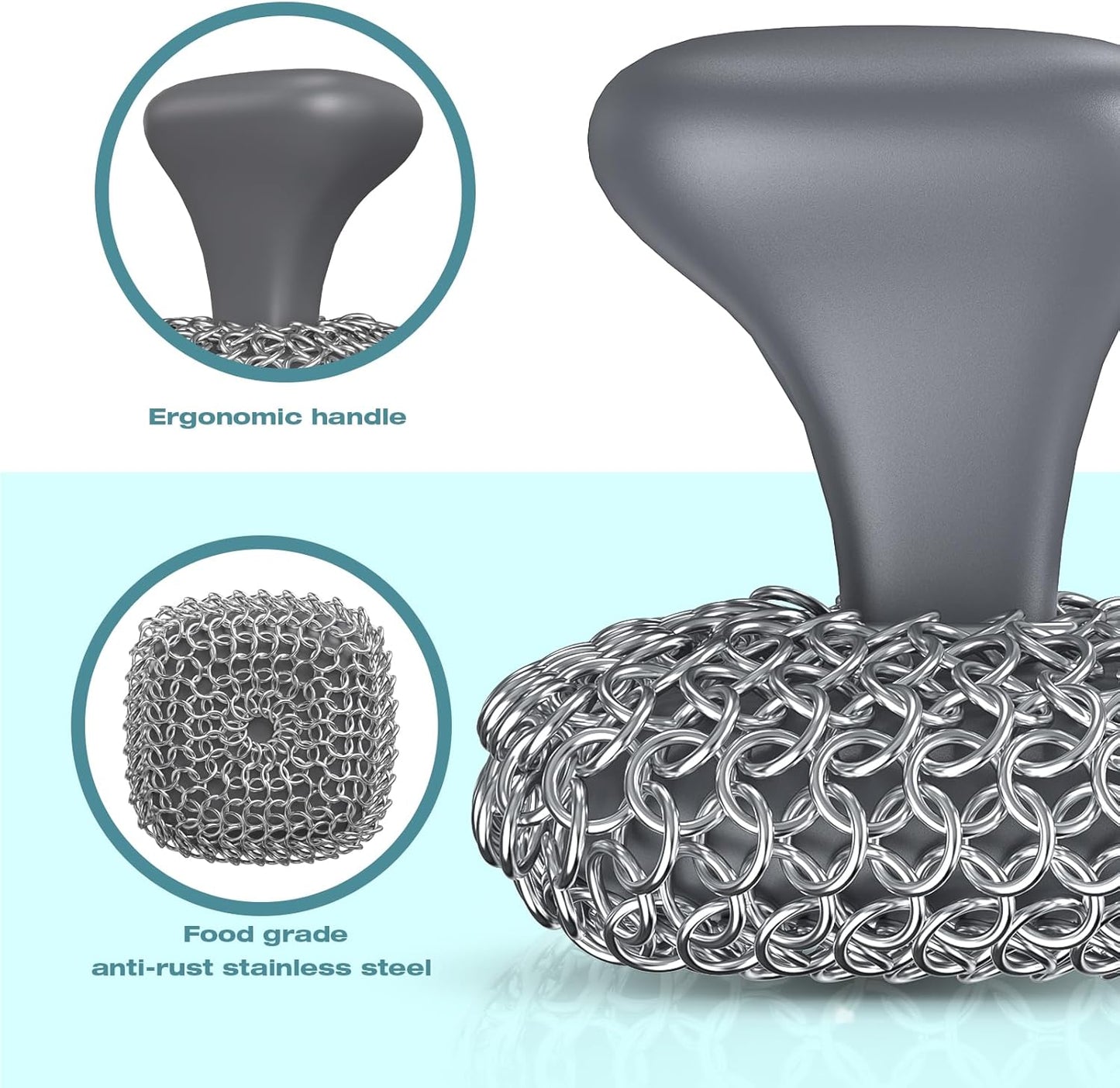 Cast Iron Scrubber | Dish Scrub Brush | 316 Cast Iron Cleaner Chainmail Scrubber for Pan Skillet Cleaner - Dish Scouring Pad Dishwasher Safe Cleaning Kit, Blue