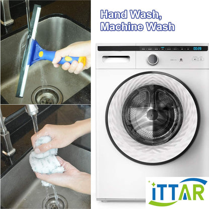 ITTAR Window Squeegee Cleaning Kit with 60 Inch Extension Pole | 12" Glass Cleaner Tool rubber Blade & 2 Microfiber Pads | Window Washing Equipment for High Windows, Shower Glass Doors, Car Windshield
