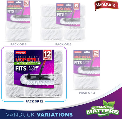VanDuck 100% Cotton Terry Mop Pad 15x8 inch (12-Pack)