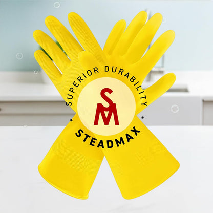 SteadMax 3/6 Pairs Cleaning Gloves, Reusable Natural Rubber Dish Gloves, Non-Slip Gloves for Kitchen and Household