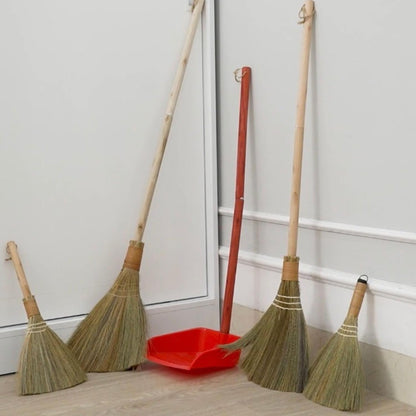 TTS Home Broom and Dustpan Set with 44.9'' Long Handle for Family, Kitchen, Office, and Lobby – 4-Pack Stand-Up Brooms with Dustpan Combo