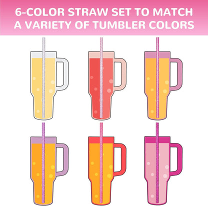 NiHome 12-Pack Glitter Replacement Straws for Stanley Tumbler 40OZ & 2 Cleaning Brushes Set, 12" Length BPA-Free Durable PETG Material for Various Beverages & Cups, Adds Sparkle to Your Drinks (Clear)