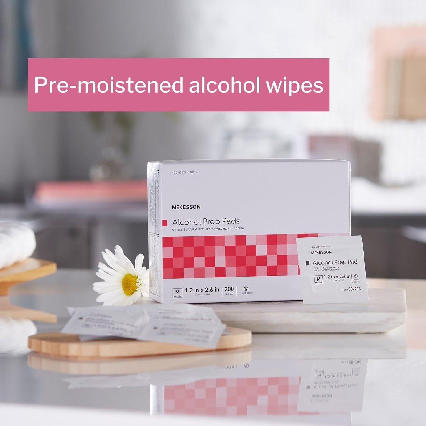 McKesson Alcohol Prep Pads [Pack of 100] 70% Isopropyl, Individually Wrapped Wipes, Sterile, Medical-Grade, First Aid, Large