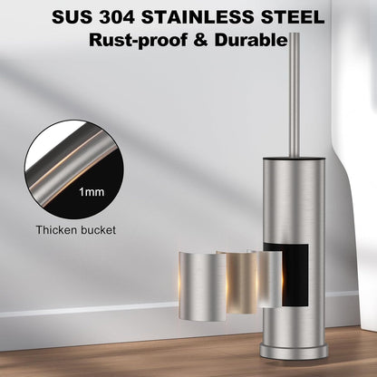 Bronze Toilet Brush and Holder Set，Stainless Steel Heavy Duty Toilet Bowl Brush，Extra Long Handled Modern Toilet Cleaner Brush, Removable Inner Bowl, and Splash Protection