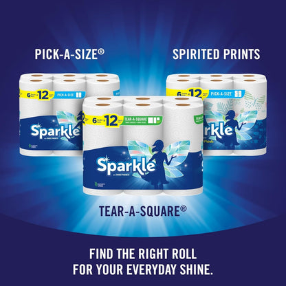 Sparkle Tear-A-Square Paper Towels, 2 Double Rolls (220 Sheets Total) - Strong 2-Ply Towels for Kitchen Cleanup and Everyday Messes