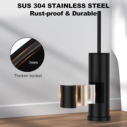 Bronze Toilet Brush and Holder Set，Stainless Steel Heavy Duty Toilet Bowl Brush，Extra Long Handled Modern Toilet Cleaner Brush, Removable Inner Bowl, and Splash Protection