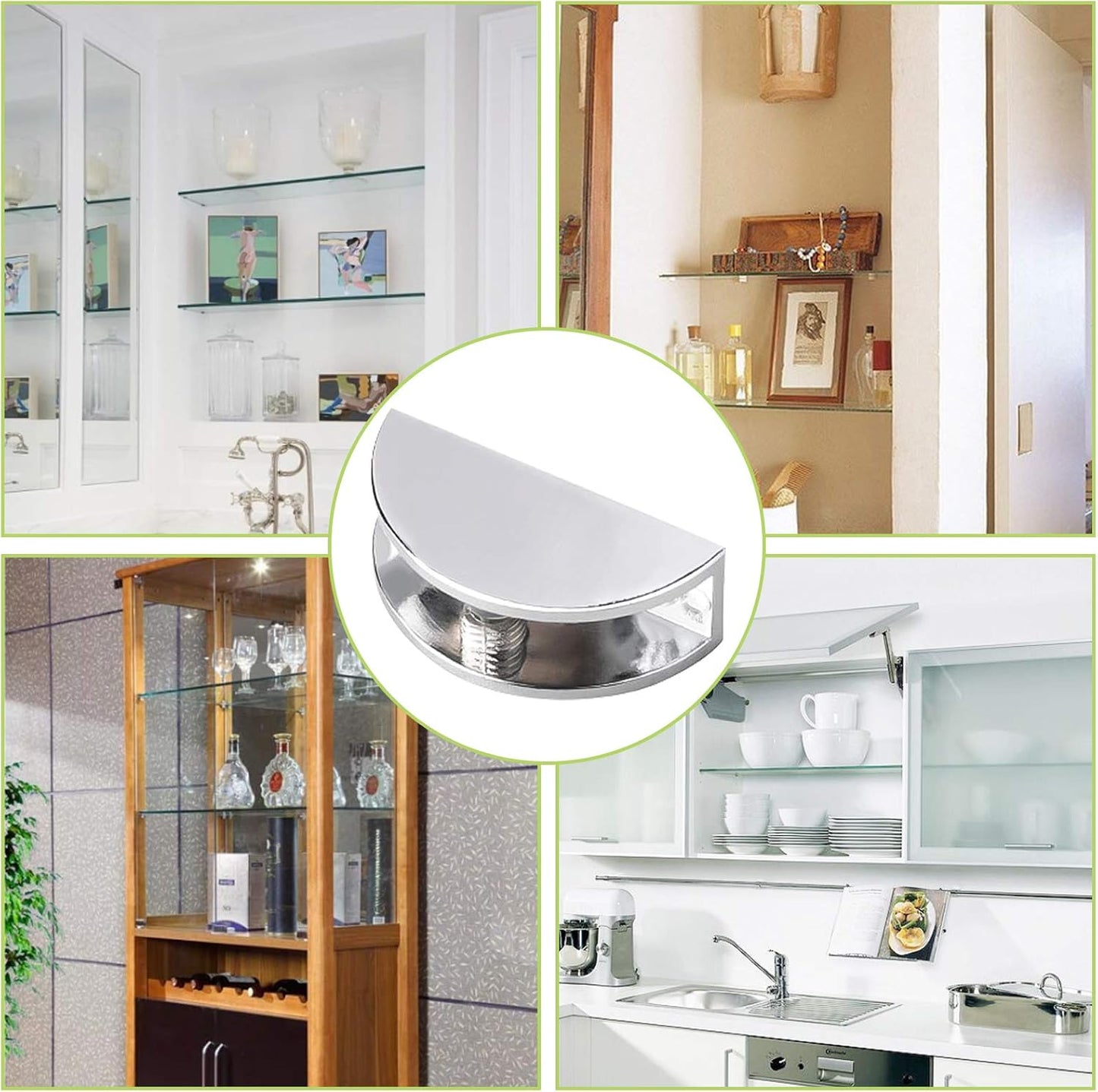 8Pcs Adjustable Half Round Glass Shelf Brackets 201 Stainless Steel Glass Clamp Clips Wall Mounted Brushed Shelf Holder Supports Mounting Brace for 3-8mm Thick Glasses