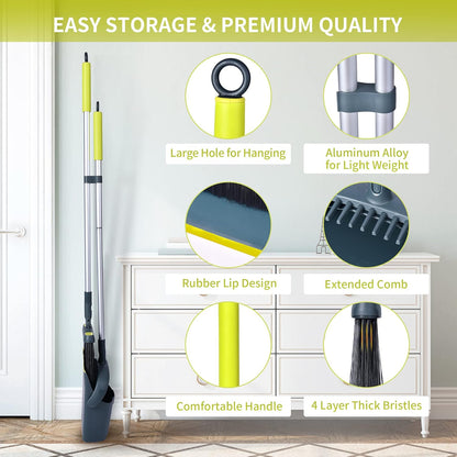 54" Long Handled Broom and Dustpan Set - Perfect Dust Pan and Brush Combo for Efficient Cleaning, Brown and White