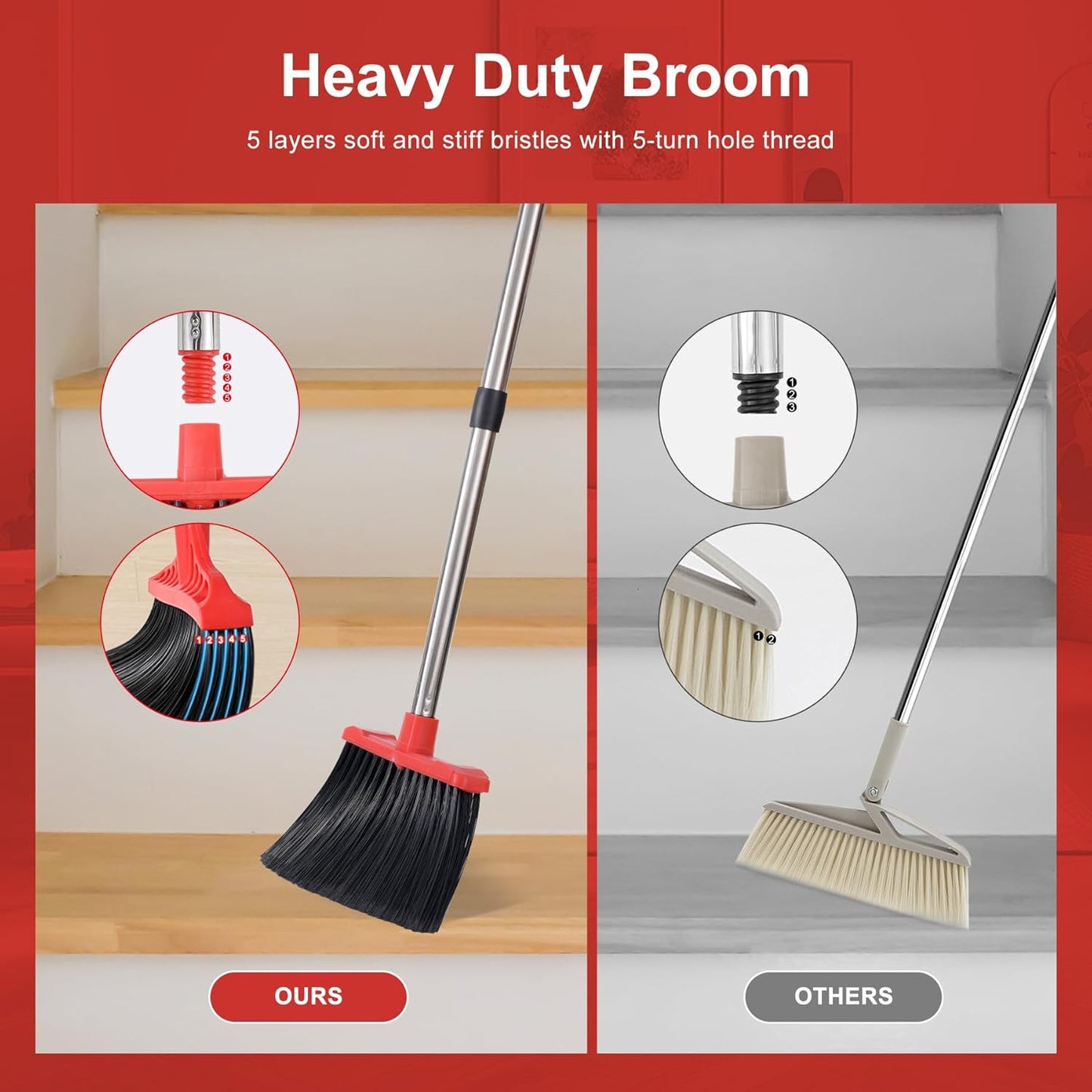 Tiumso Upgrade Broom and Dustpan Set, Broom with Dustpan Combo Sets, Large Brooms and Dust Pan with Handle, Self-Cleaning Dust Pans, Heavy Duty Broom and Dustpans Set for Lobby Kitchen Office - Green