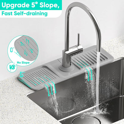 24 Inch Longer Faucet Mat for Kitchen Sink, 5° Slope Fast Self-draining, Kitchen Sink Splash Guard Silicone Sink Faucet Mat Splash Guard Kitchen Sink Area Tidy Splash Faucet Guard Draining Mat