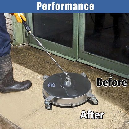 janz 14" Pressure Washer Surface Cleaner with 4 Wheels, Stainless Steel Housing, 1/4" Quick Plug, 2 Extension Wands, 2 Replacement Nozzles and 3 Spray Nozzles, 4000 PSI