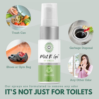 Mist N’ Go by Omaze Travel Bathroom Spray for Toilet Spray Odor Eliminator - Travel Toilet Spray for Bathroom Air Freshener Spray for Bathroom Deodorizer - Clean Mix, Travel Size (1oz x2)