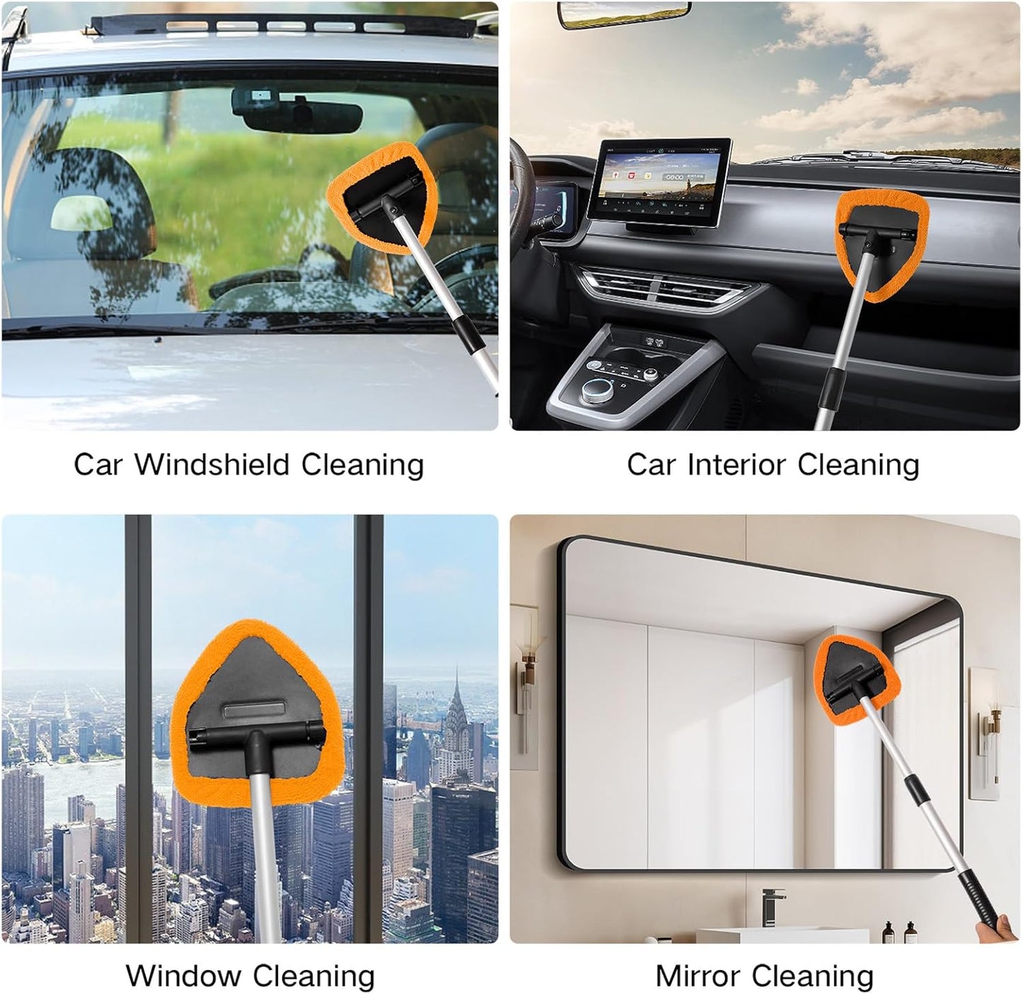 Qydipclin 11pcs Windshield Cleaner Tool, Car Window Cleaning Wash Kit with 6 Reusable Microfiber Pads 2 Spray Bottles and Extendable Handles Auto Glass Wiper Kit, Blue