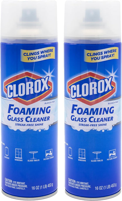Clorox Foaming Glass Cleaner Aerosol - All Purpose Window And Glass Cleaning Spray Washes Away Dirt - Streak-Free & No-Drip formula for Windows and Mirrors, 16 Oz