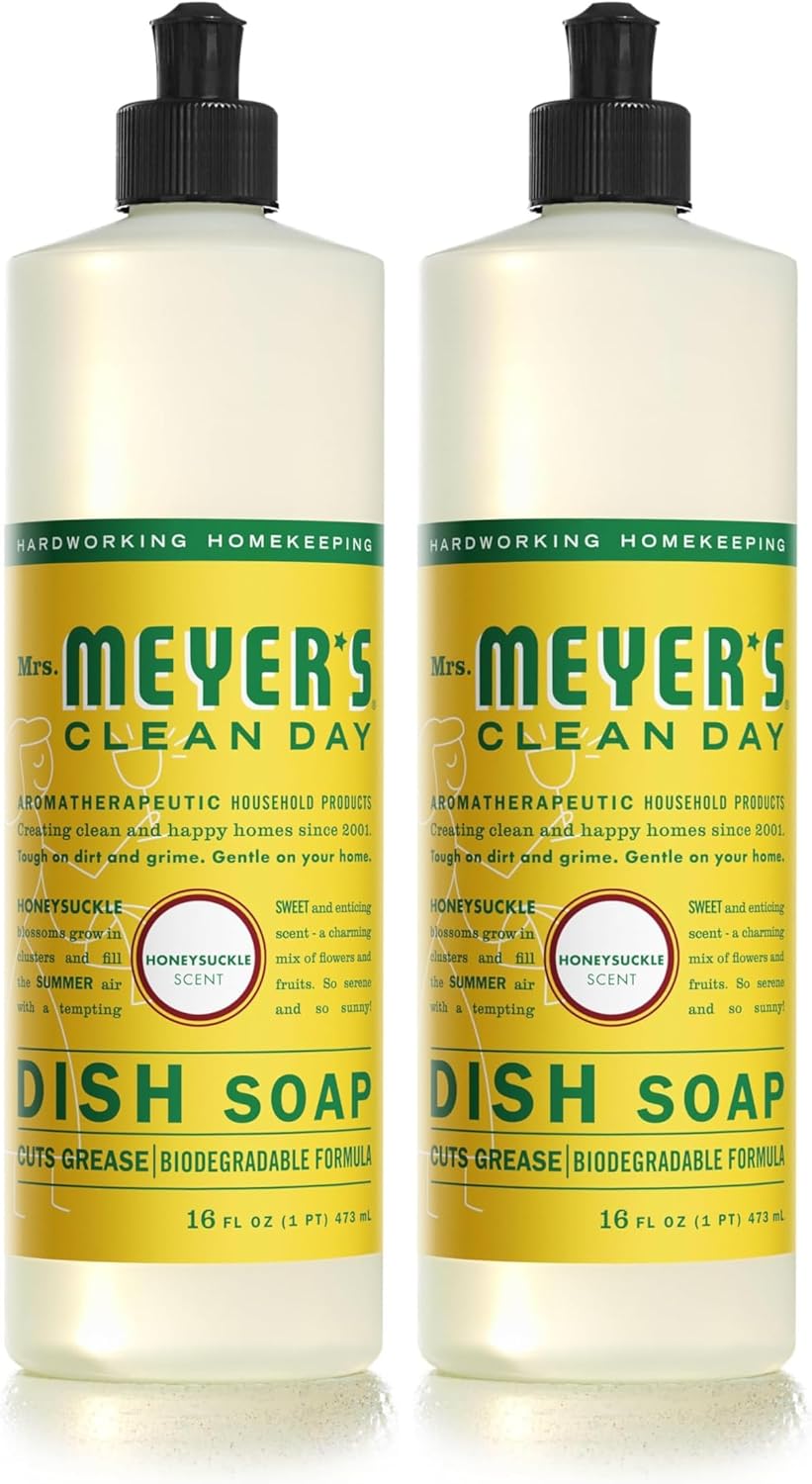 Mrs. MEYER'S CLEAN DAY Liquid Dish Soap, Honeysuckle, 16 fl. oz (Pack of 2)