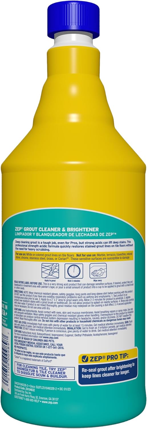 Zep Grout Cleaner and Brightener - ZU104632 - Deep Cleaning Formula Plus Grout Foaming Cleaner - R54212-2-in-1 benefits Deep Clean plus Everyday Clean & Protect
