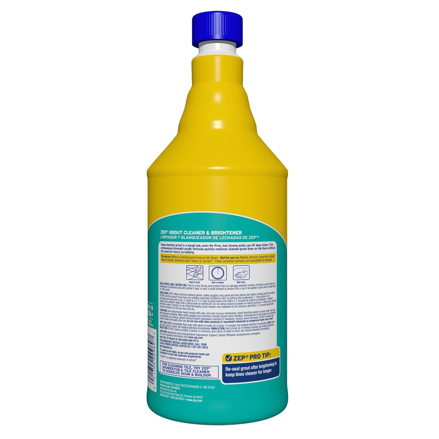 Zep Industrial Grout Cleaner and Brightener - 32 oz (Pack of 4) ZU104632 - Deep Cleaning Pro Formula