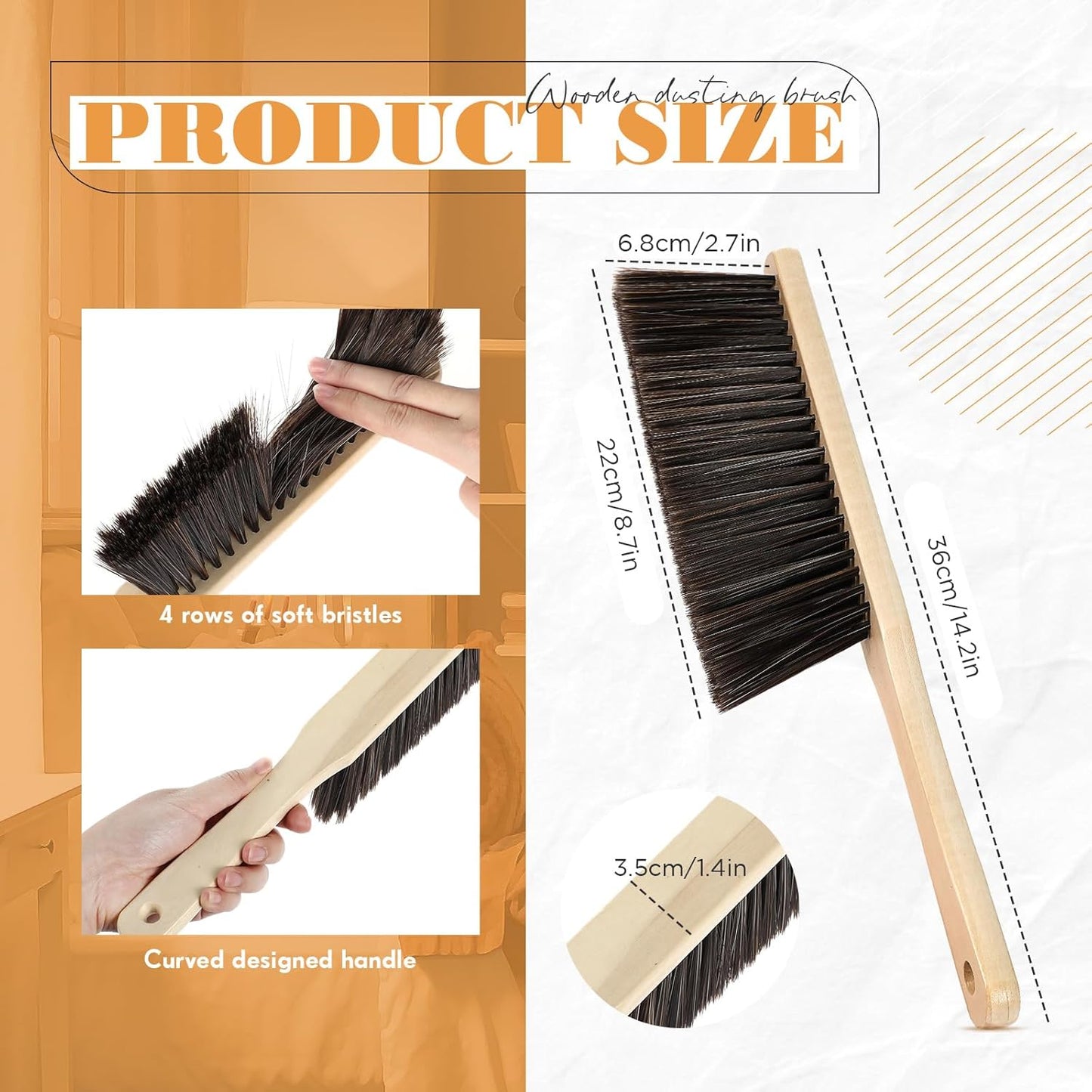 Tioncy 8 Pieces Wooden Dust Brush Bulk Hand Broom Bench Soft Bristle Cleaning Outdoor Furniture Brushes with Long Wood Handle for Cleaning Car Bed Sofa Fireplace Couch Clothes