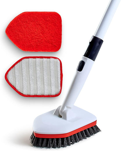 Moku Home Shower Scrubber 3 in 1 Extendable Long Handle 58" Cleaning Brush - Non Scratch Shower Brush for Cleaning Bathroom Kitchen Toilet Wall Tub Tile (Gray)