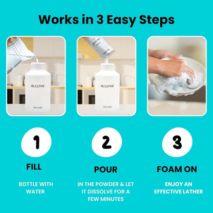 Foaming Dish Soap Refill Eco Friendly (5pk), Concentrated Powder Refills Make 5 Bottles x 12oz each of Non Toxic Dishwashing Soap or Dish Soap Spray, Plastic Free, Septic Safe