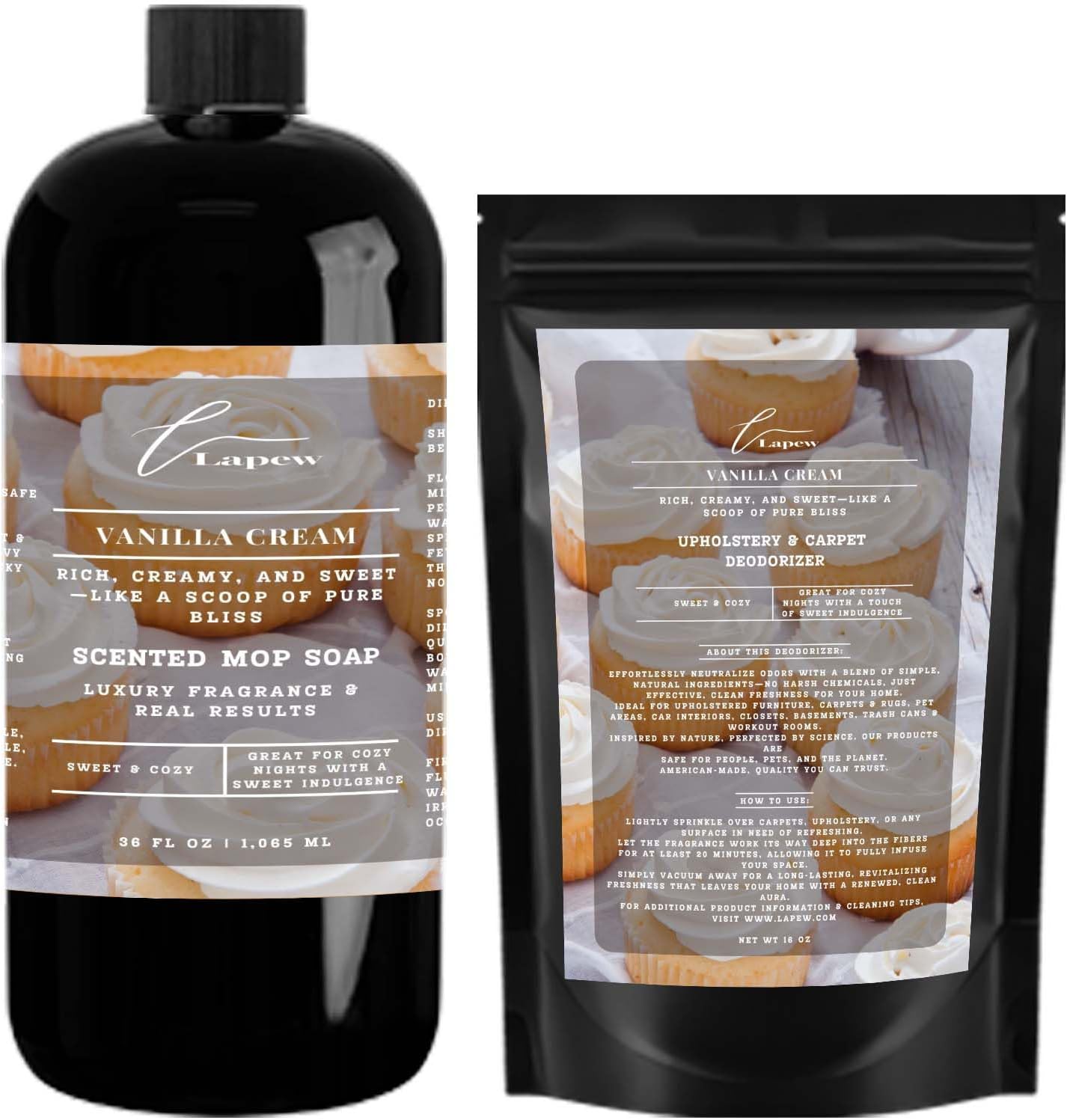 Lapew Black Sea Scented Cleaning Bundle | Carpet Deodorizer Powder (16 oz) & Mop Soap Concentrate (36 oz) | Pet-Friendly Odor Eliminator - Colors B