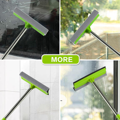 Bryquelin 2-in-1 Window Squeegee with 30"-59" Stainless Steel Adjustable Handle - Glass Cleaner for Shower Doors, Car Windshield & High Outdoor Windows