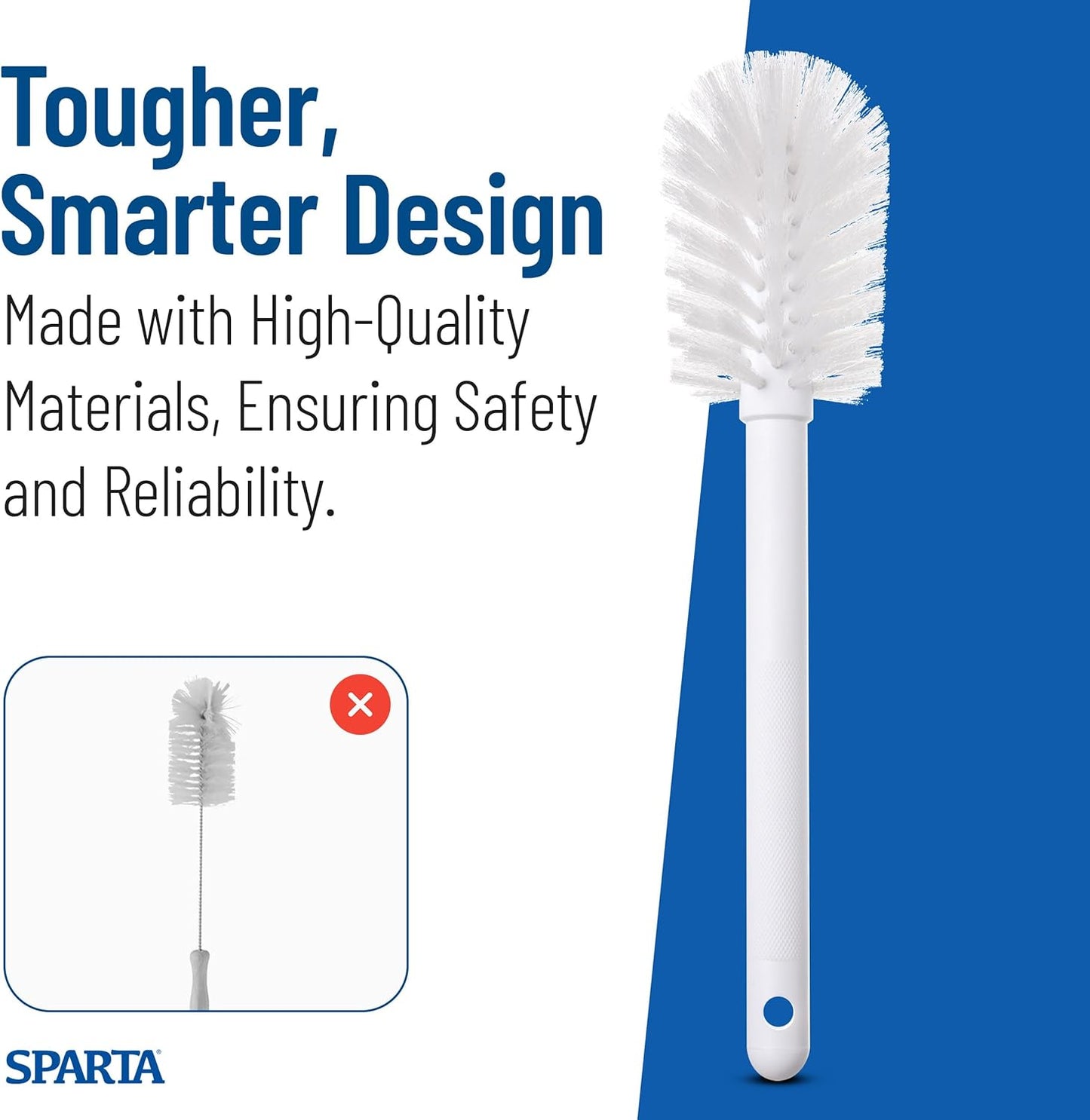 SPARTA Large Water Bottle Brush Ideal for Wide-Mouth Jars, Bottles and Tumblers, Dishwashing Tool with Handle for Home and Commercial Kitchens, Plastic, 12 Inches, White