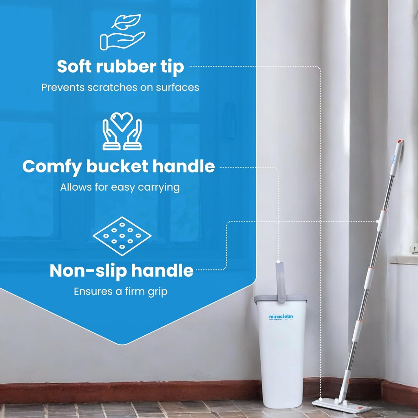 WonderMop and Bucket Set - 6L Bucket Capacity, 54-Inch Pole - Flat Mop and Bucket System - Microfiber Mop & Bucket Floor Cleaning System - Separate Dirty and Clean Water Compartments