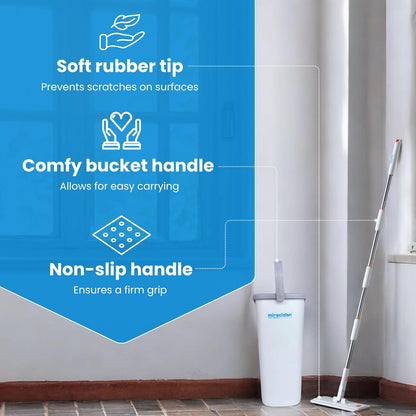WonderMop and Bucket Set - 6L Bucket Capacity, 54-Inch Pole - Flat Mop and Bucket System - Microfiber Mop & Bucket Floor Cleaning System - Separate Dirty and Clean Water Compartments