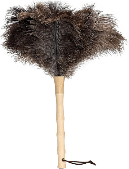 Retractable Ostrich Feather Duster for Cleaning, Fluffy and Natural Feather Duster with Retractable Handle， Reusable Eco-Friendly Handheld Cleaning Supplies (15 inch)