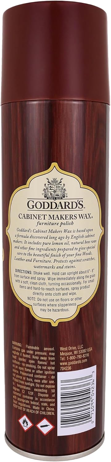 Goddard's Cabinet Makers Wax Spray, Wood Furniture Polish, Conditioner and Dust Cleaner with Bees Wax and Lemon Oil, Shine & Stain Protection, 12 oz