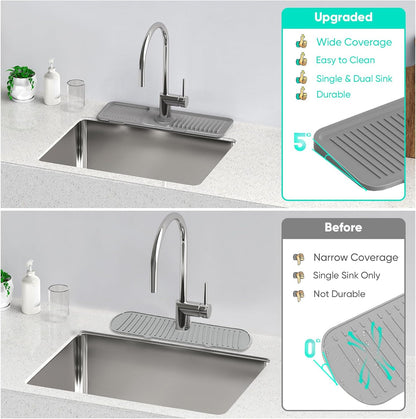 24 Inch Longer Faucet Mat for Kitchen Sink, 5° Slope Fast Self-draining, Kitchen Sink Splash Guard Silicone Sink Faucet Mat Splash Guard Kitchen Sink Area Tidy Splash Faucet Guard Draining Mat