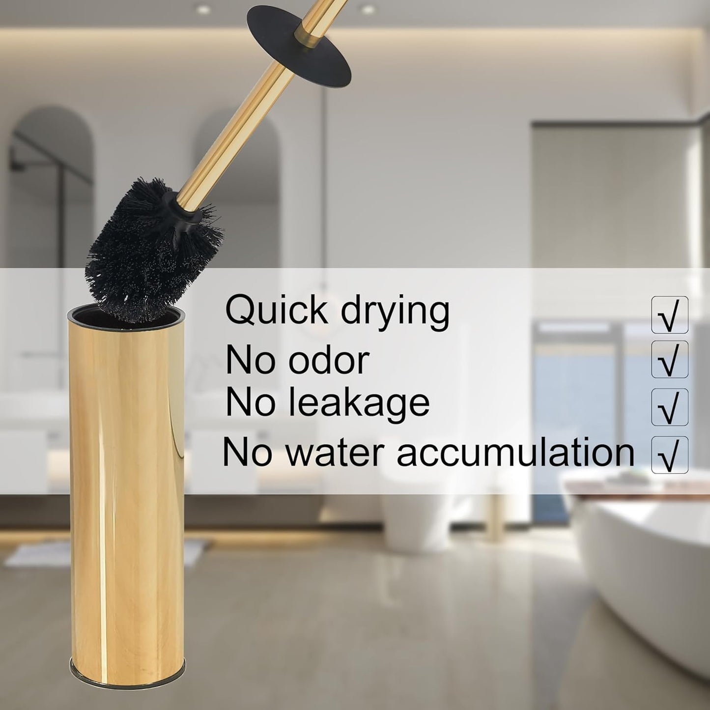 BGL Stainless Steel Toilet Brush with Holder, 2 Black Bristle Heads