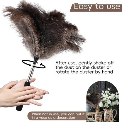 THARAHT Extendable Ostrich Feather Duster up to 27-94 inches Fluffy Feathers Long Handle Reusable for Cleaning Ceiling Fan Pendant lamp High Ceiling Blinds Furniture Feather Duster