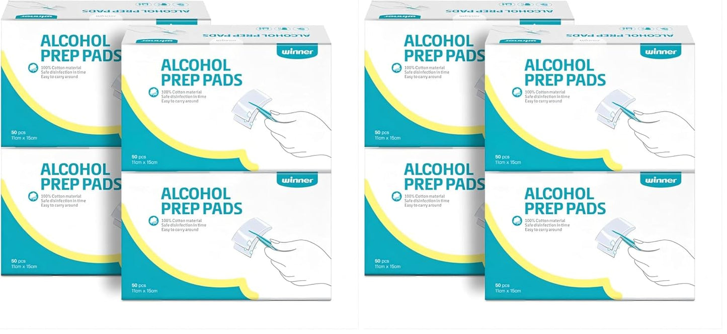 Winner Alcohol Wipes Individually Wrapped, 6" x 4" Large Prep Pads with 70% Isopropyl Alcohol, Essential for First Aid, Home and Laboratories, 4-Ply, 200 Count