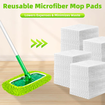 Reusable Mop Pads Compatible with Swiffer Sweeper Mop, Microfiber Dry Sweeping Cloths & Machine Washable Wet Pads Refill for Use on All Sealed Floors - Stone, Hardwood, Laminate & Tile (6 Blue)