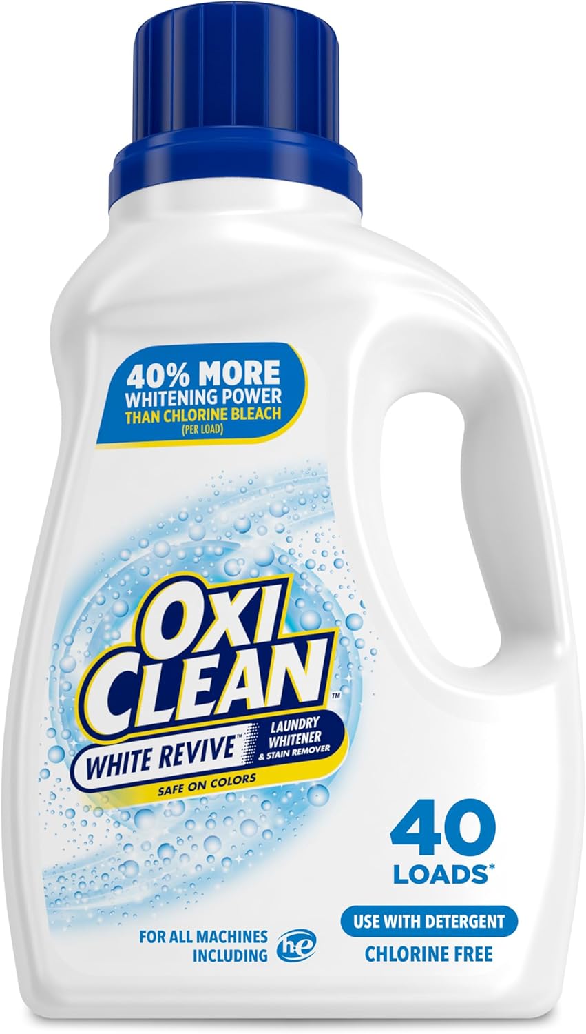 OxiClean White Revive Whitener & Stain Remover Liquid Additive, Water-Activated Oxygen Bleach for Laundry, 45 fl oz