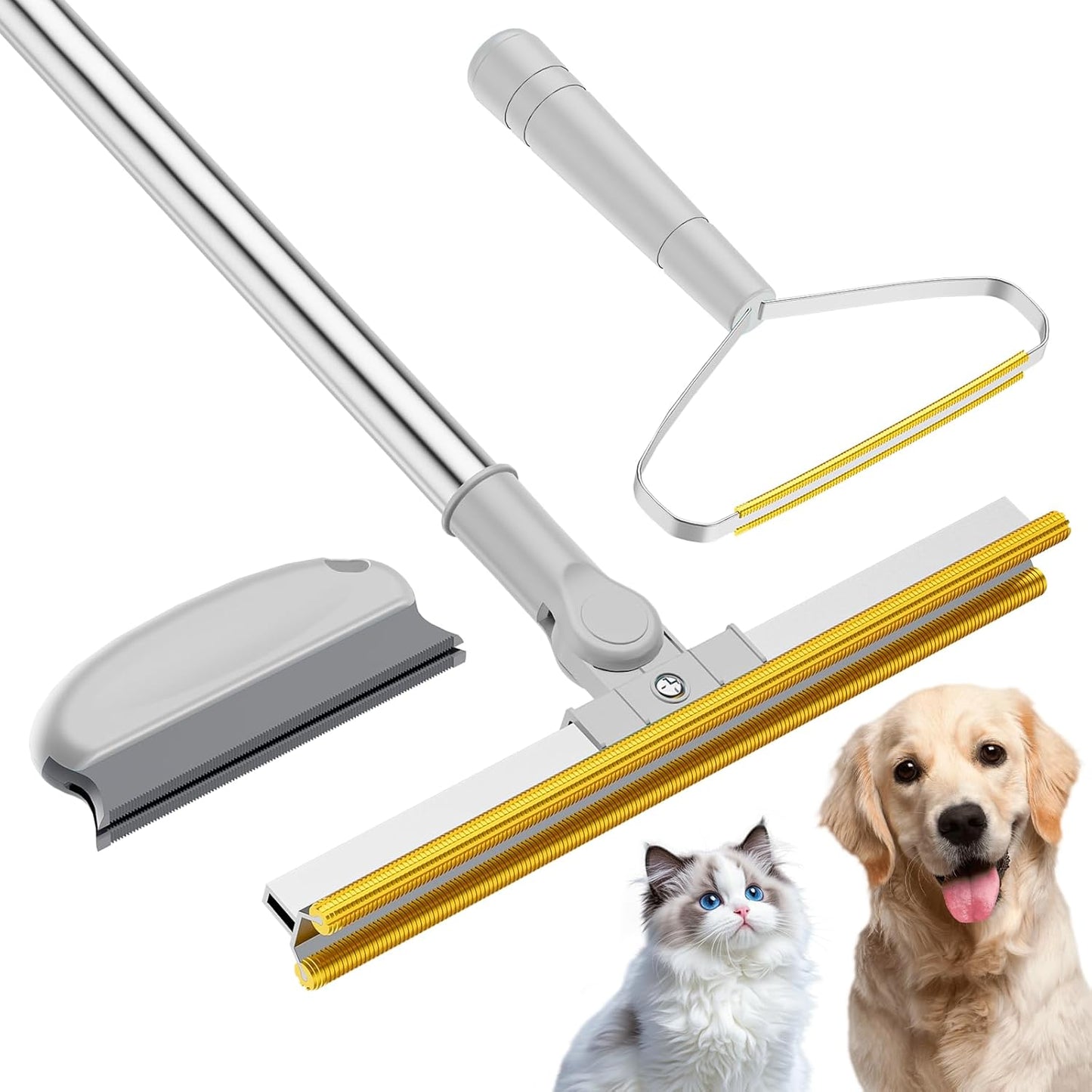 3 in 1 Carpet Rake for Pet Hair Removal, Tool Set of 3, 55” Long Handle Carpet Pet Hair Removal Carpet Scraper Dog Cat Hair Remover for Sofa, Couch, Car, Rug