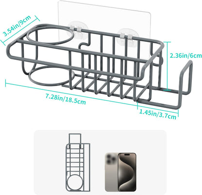 HapiRm 4 in 1 Kitchen Organizers and Storage, SUS304 Stainless Steel Brush Holder + Dish Cloth Hanger + Soap Rack + Sink Stopper Rack, No Drill Kitchen Essentials - Black