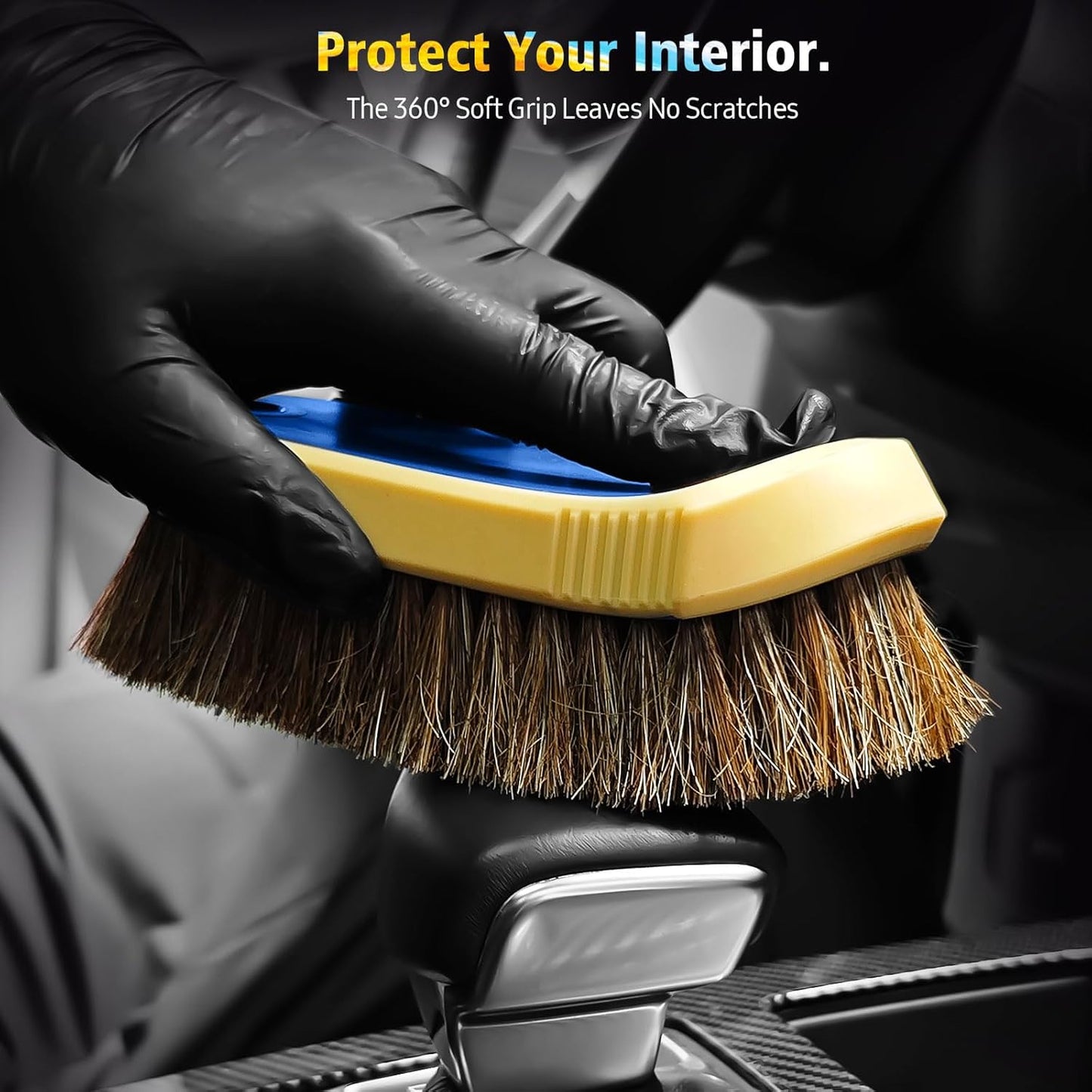 YeewayVeh 3pcs Car Detailing Brush Set, Boars Hair Detailing Brushes, Ultra Soft Detail Brush for Air Vent Leather Seat, Scratch Free Car Detailing Brushes for Interior Exterior, Orange