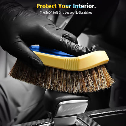 YeewayVeh 3pcs Car Detailing Brush Set, Boars Hair Detailing Brushes, Ultra Soft Detail Brush for Air Vent Leather Seat, Scratch Free Car Detailing Brushes for Interior Exterior, Orange