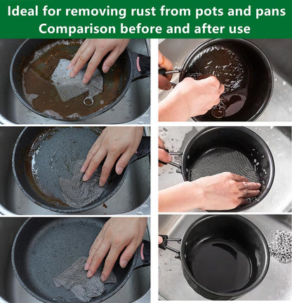 Cast Iron Cleaner and Chainmail Skillet Scrubber - 4''x4'' Upgraded 3.8mm Small Ring, 316L Stainless Steel Fine Rings - Durable Scraper for Skillets, Pans, Griddles & Containers