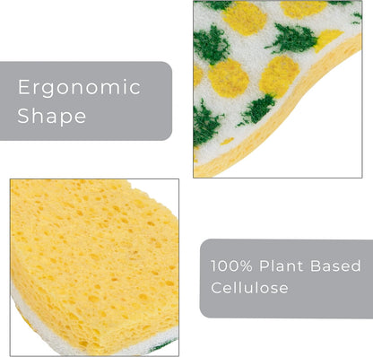 Smart Design Non-Scratch Cellulose Smart Scrub Sponge - Set of 9 - Ultra Absorbent - Ergonomic Shape - Cleaning, Dishes, & Hard Stains - Cool Geometric Pattern - Blue, Pink, Purple