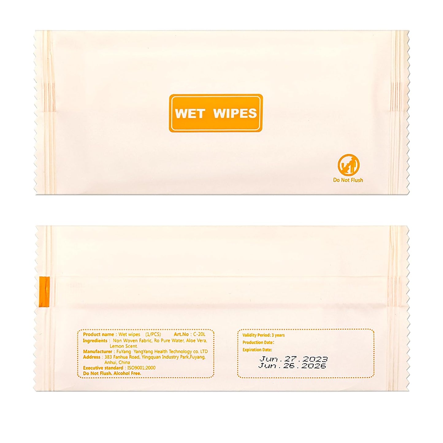 200 pcs Wet Wipes Individually Wrapped, Lemon Travel Wipes, Clean Wipe Individual Wipes Bulk for Travel with Aloe for Butt, Hands, Face Cleaning, Daily Use